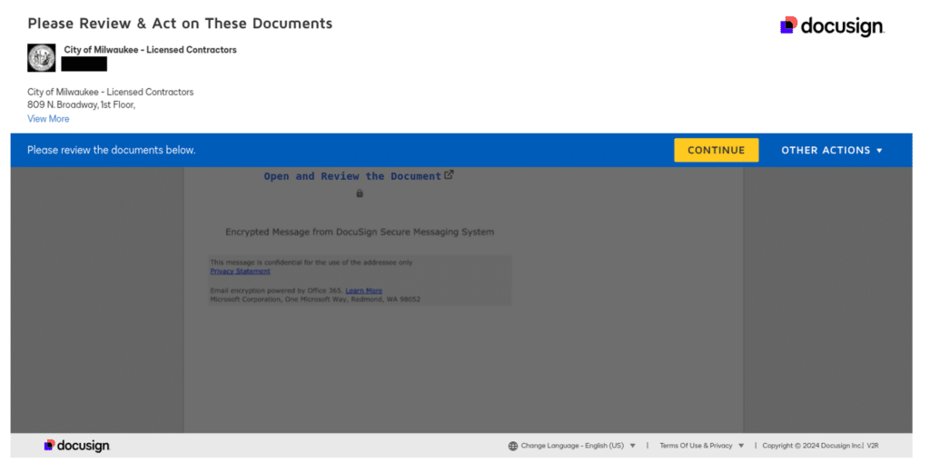 City of Milwaukee Docusign impersonation example