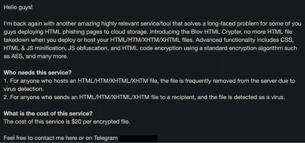 Blov HTML Crypter advertisement