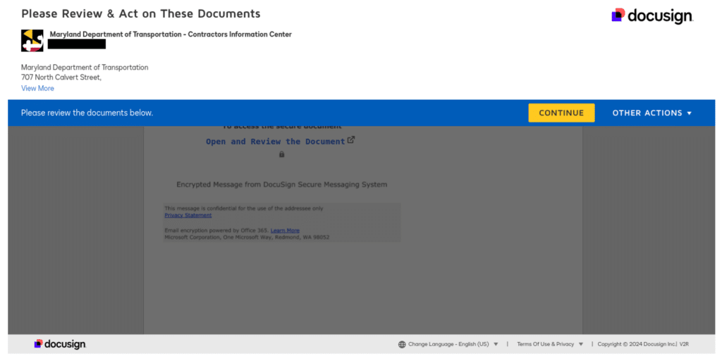 Maryland Department of Transportation DocuSign Impersonation